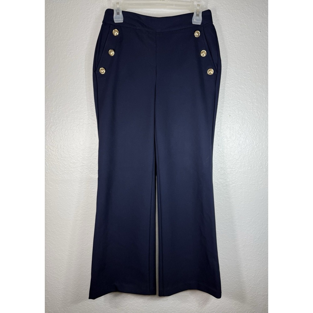 RACHEL ZOE NAVY BLUE FLARE LEG SAILOR PANTS NAUTICAL GOLD BUTTONS SIZE 2